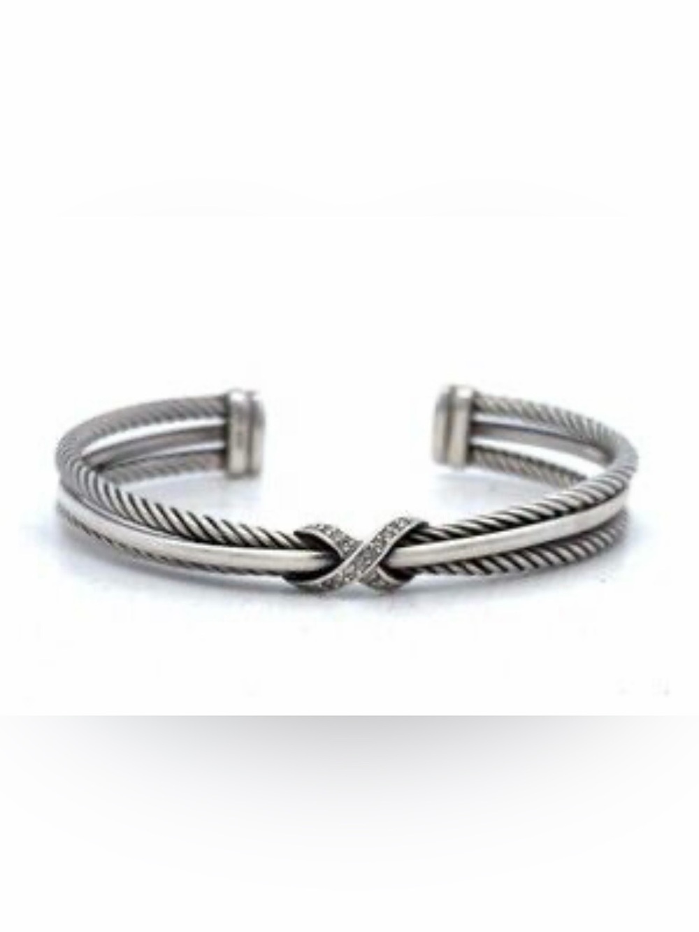 Sterling Silver Knot Cable Cuff Bracelet - Silver